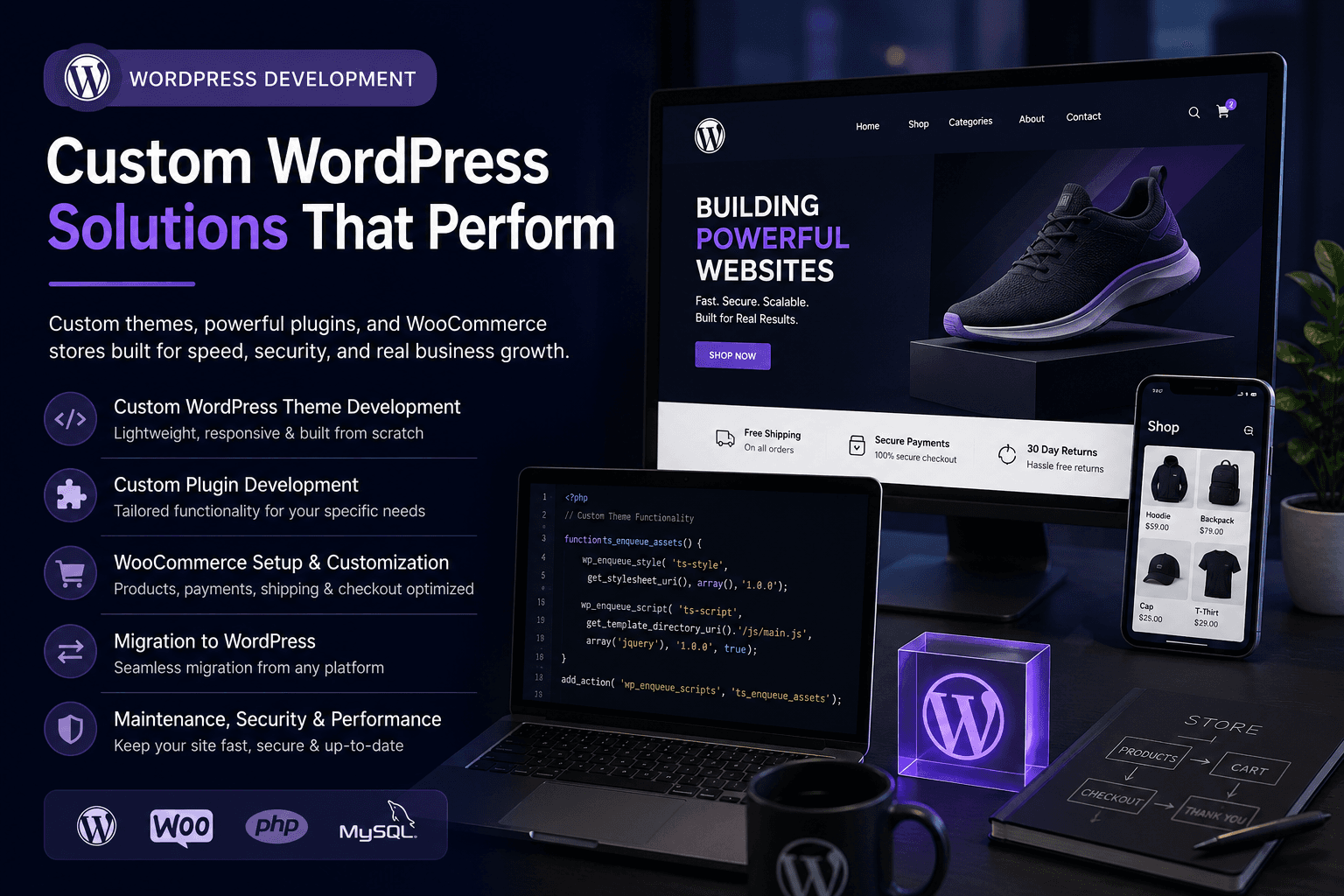 Custom WordPress theme and WooCommerce development